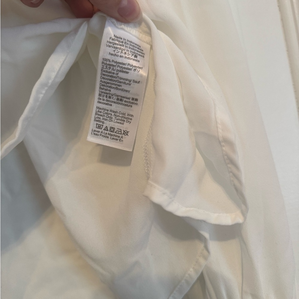 J. Crew White Long Sleeve Relaxed Blouse with Tie Front and Bib Collar - Picture 4 of 4